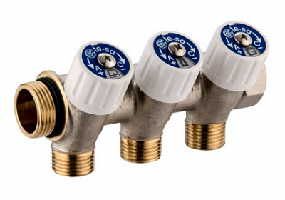 1135953 USYSTEMS коллектор SH 1" с вентилями НР/ВР 2x1/2"НР, ц/ц 38мм '5И